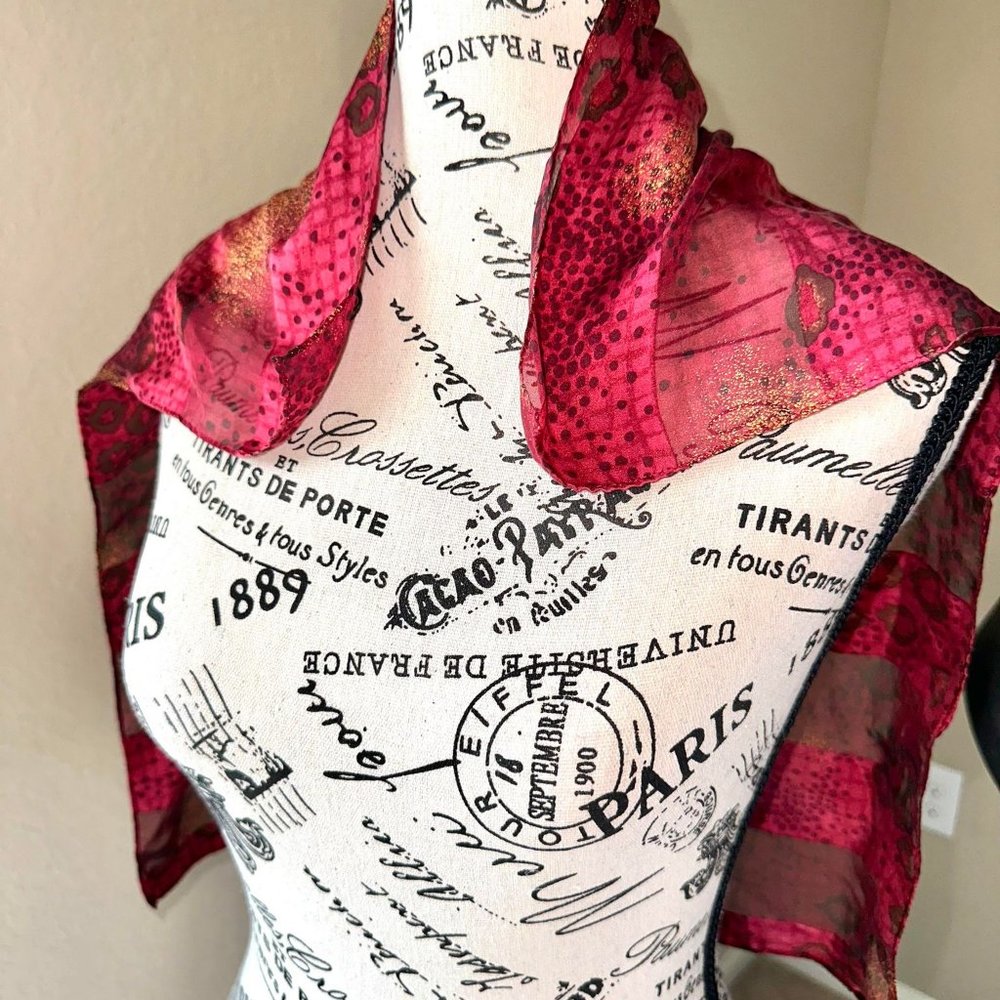 Vintage Red Sheer Animal Leopard Print Square Scarf